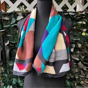Linda Dano 100% Silk Vintage Scarf Geometric Bold Gemstone Colors 40” Square